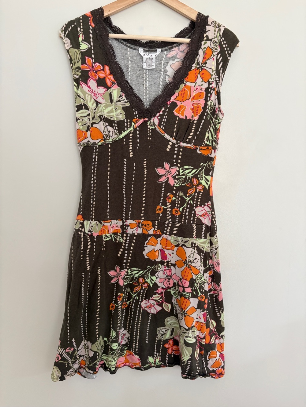 Roxy vintage Y2K V-Neck Brown Floral Dress M